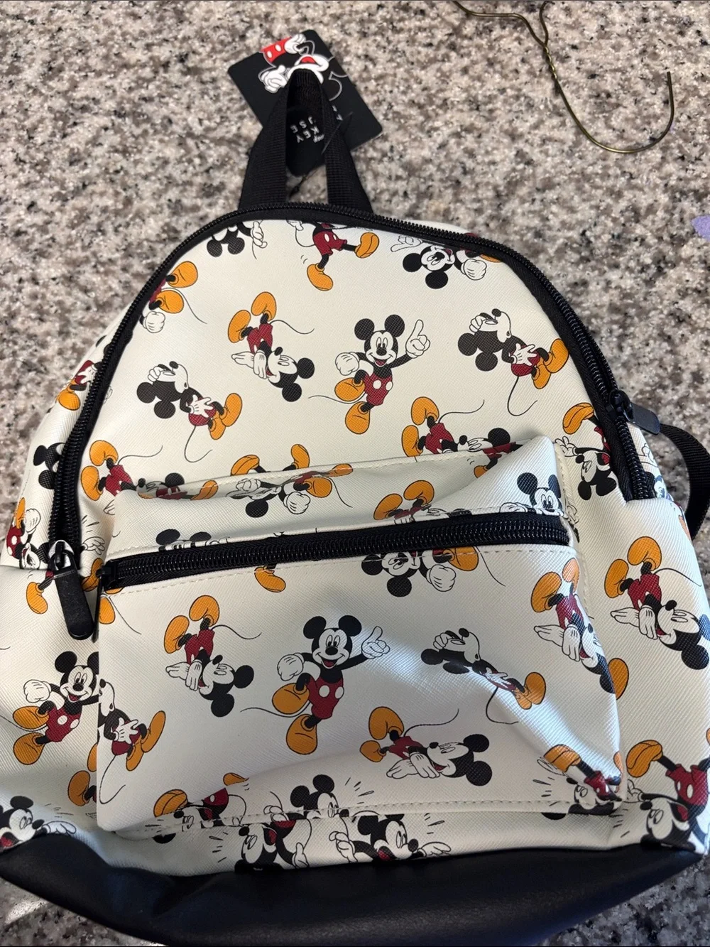 Disney Cream Mickey Mouse Patterned Mini Backpack with Black Trim